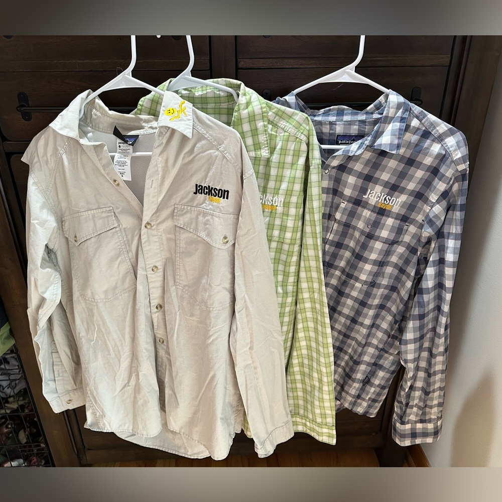 Patagonia Men's Bundle of 3 Casual Button Down Shirts - Cream, Green, Blue